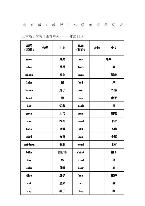 北京版英语单词表