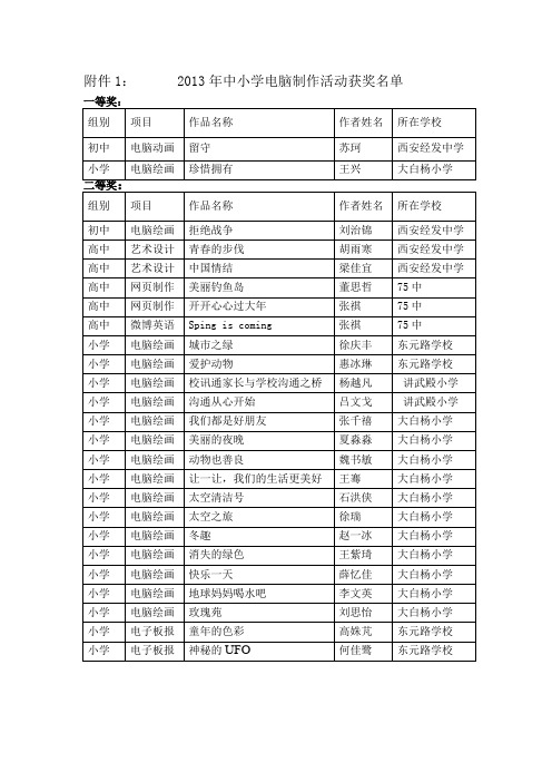 2013年中小学电脑制作活动获奖名单