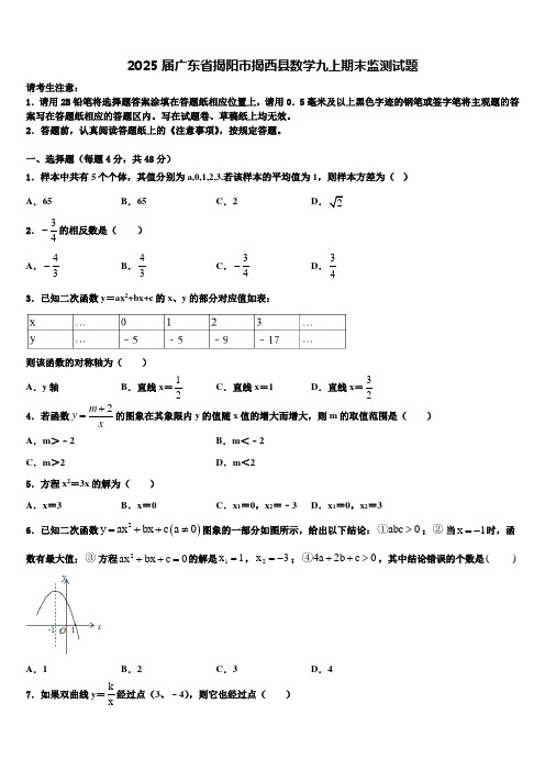 2025届广东省揭阳市揭西县数学九上期末监测试题含解析