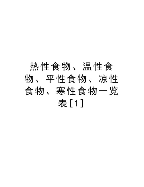 热性食物、温性食物、平性食物、凉性食物、寒性食物一览表[1]知识讲解