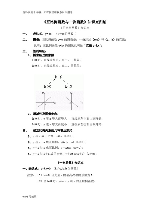 《正比例函数与一次函数》知识点归纳知识讲解