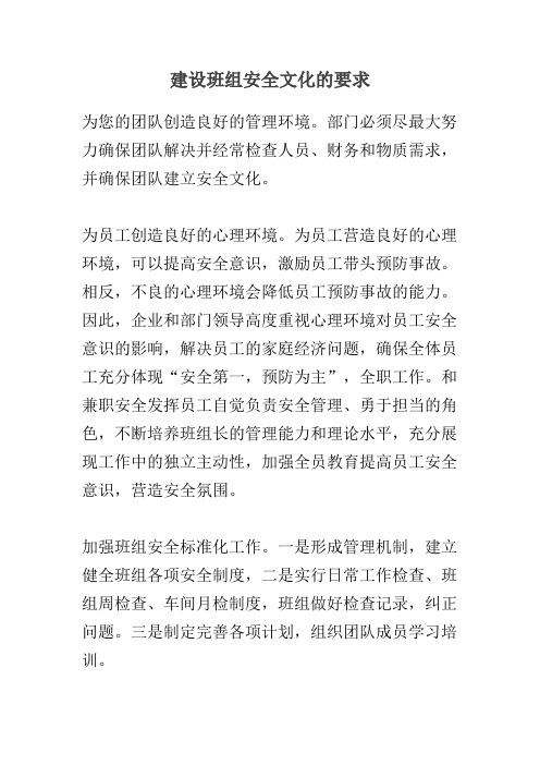 建设班组安全文化的要求