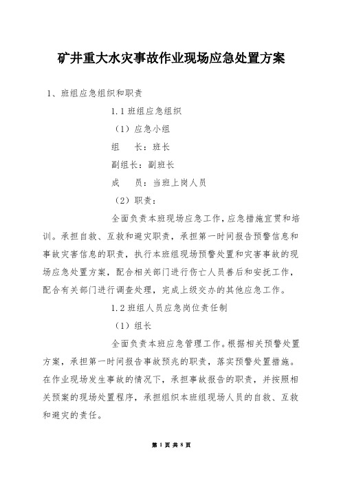 矿井重大水灾事故作业现场应急处置方案