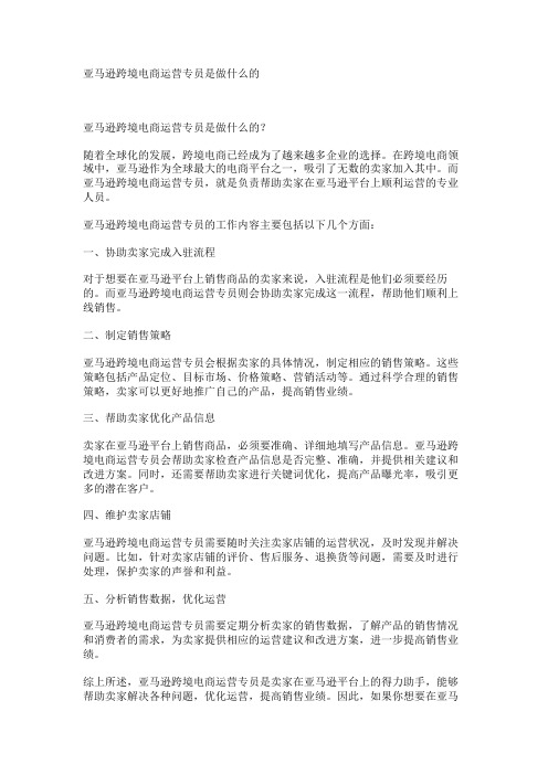 亚马逊跨境电商运营专员是做什么的