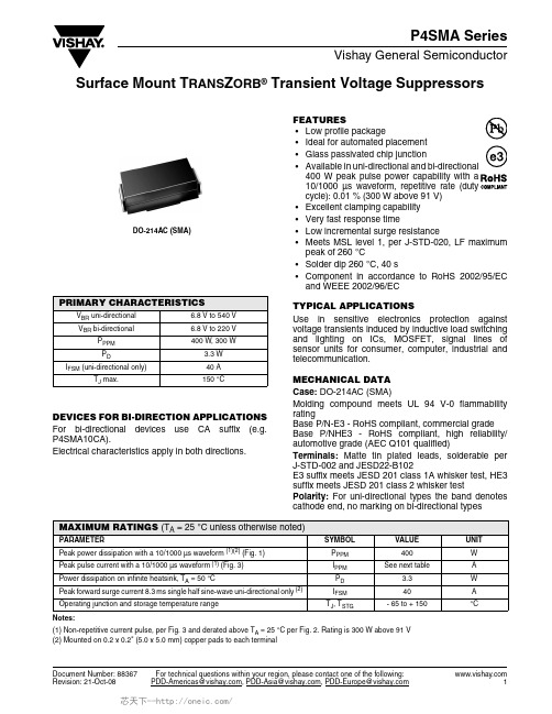 P4SMA13A-E361,P4SMA160A-E61,P4SMA27CA-E35A,P4SMA13AHE361,P4SMA27CA-E361, 规格书,Datasheet 资料