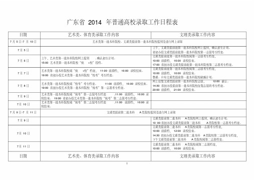 广东省2014年普通高校录取工作日程表