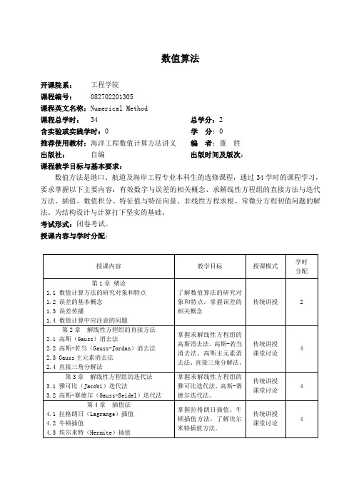 中国海洋大学教学大纲-港口航道与海岸工程-数值算法