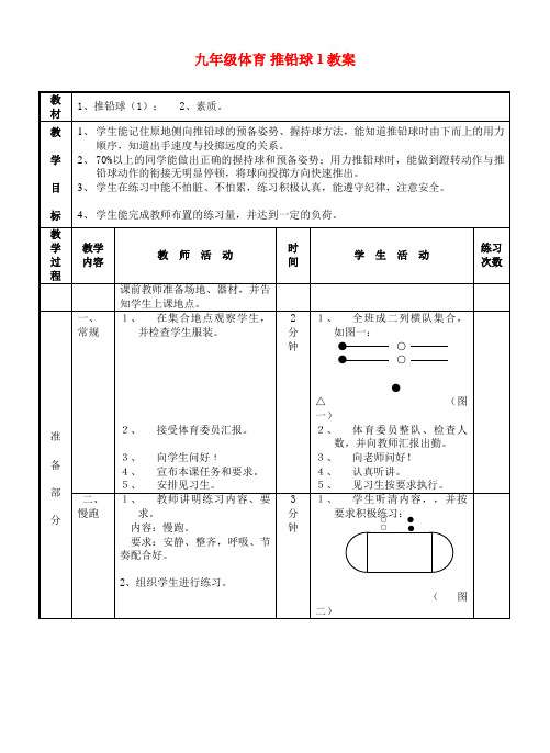 九年级体育推铅球1教案