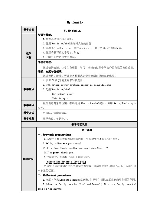 三年级英语上册Module2Myfamiy,myfriendsandmeUnit5《Myfamily》教案牛津上海版(三起)