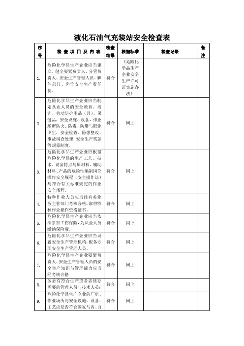 液化石油气充装站安全检查表