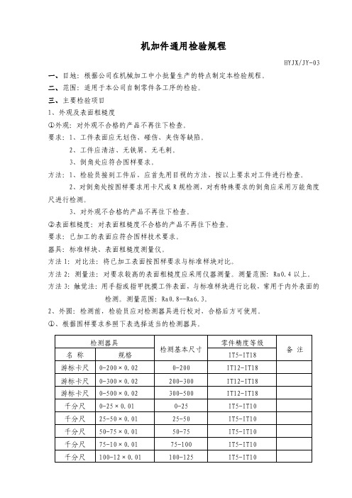 机加件通用检验规程