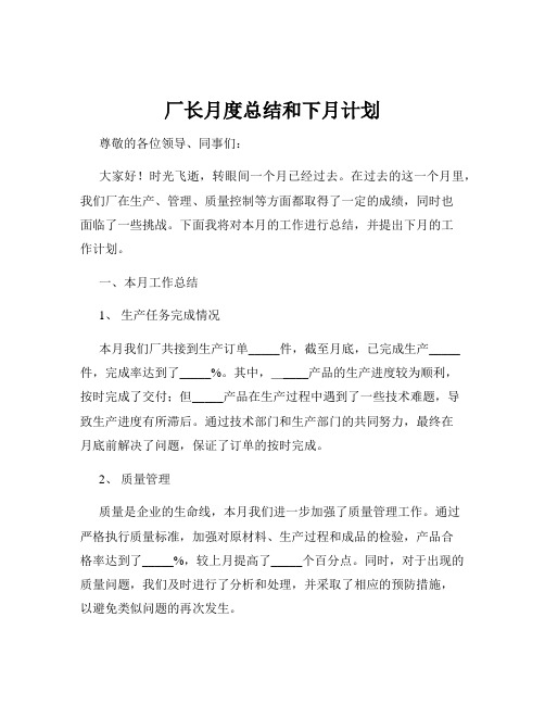 厂长月度总结和下月计划