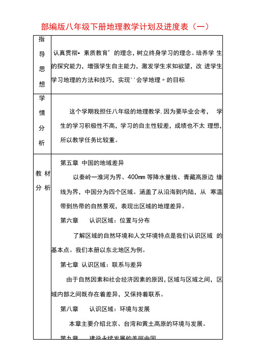 新人教部编版八年级下册地理教学计划及进度表(4篇)