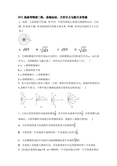 2021届高考物理二轮复习：曲线运动、万有引力与航天含答案