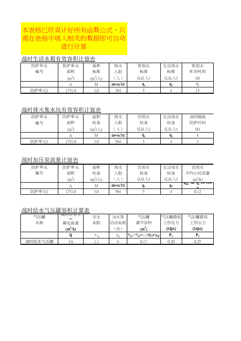 人防给排水自动计算表格