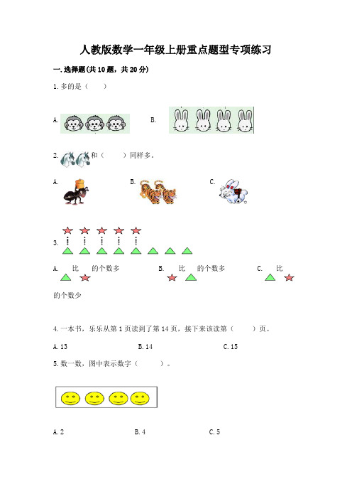 人教版数学一年级上册重点题型专项练习及答案【易错题】