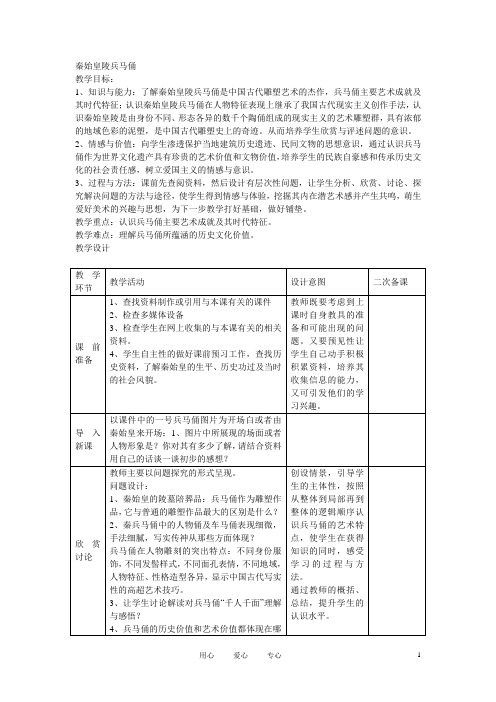 九年级美术下册《秦始皇陵兵马俑》教案及教学反思 人美版