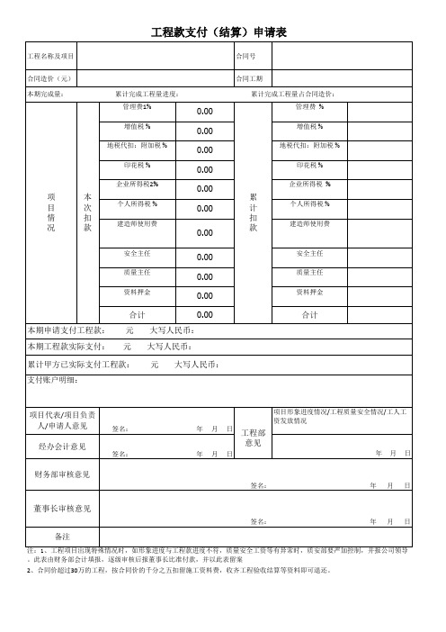 工程款支付申请表