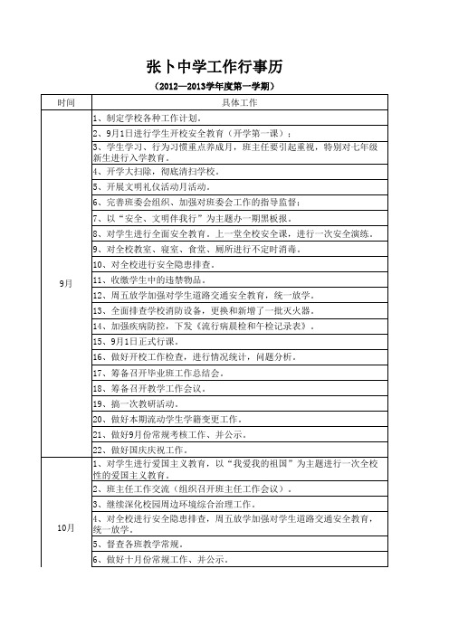 2013-2014学年度第一学期行事历