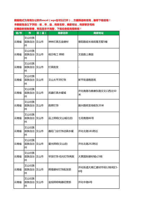 2020新版云南省文山壮族苗族自治州文山市照明工商企业公司商家名录名单黄页联系电话号码地址大全99家