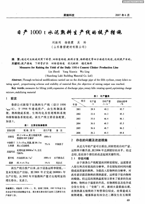 日产1000t水泥熟料生产线的提产措施