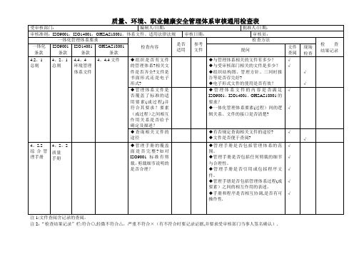 质量、环境、职业健康安全三合一管理体系审核内审检查表