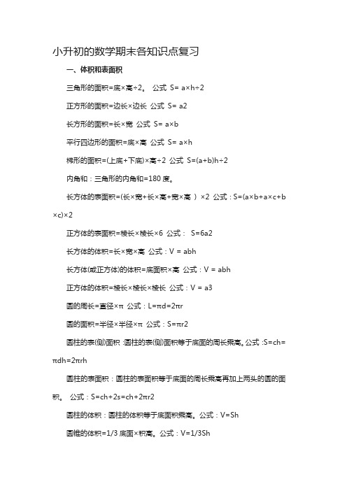 小升初北师大版数学期末知识点复习