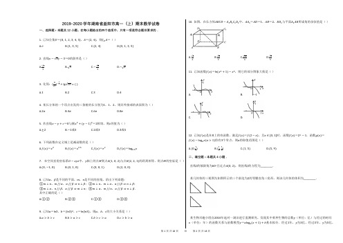 2019-2020学年湖南省益阳市高一(上)期末数学试卷