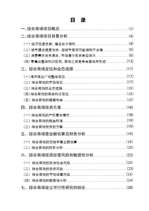 巴南海天商业广场综合商场设立可行性研究报告书