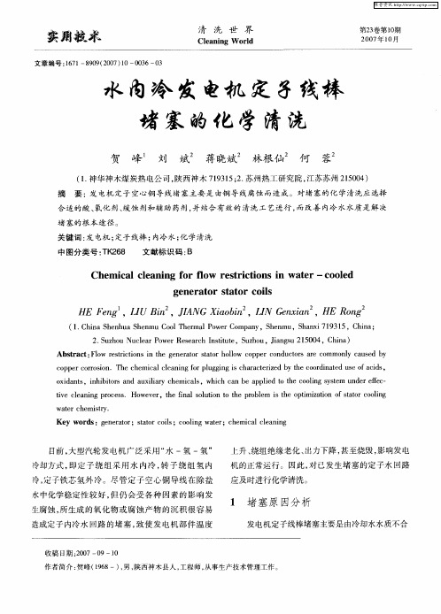 水内冷发电机定子线棒堵塞的化学清洗