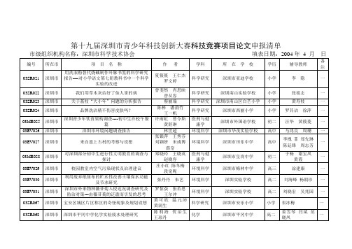 第十九届深圳市青少年科技创新大赛科技竞赛项目论文申...