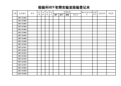 检验科HIV初筛实验室检验登记本