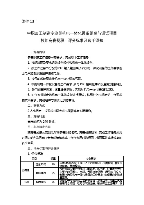 2013年湖南省中职加工制造专业类机电一体化设备组装与调试项目