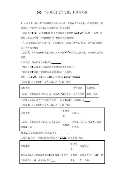 2024年中考化学复习专题：科学探究题