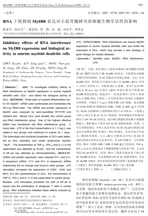 RNA干扰抑制MyD88表达对小鼠骨髓树突状细胞生物学活性的影响