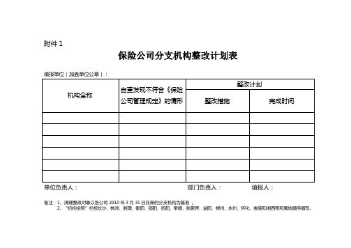 保险公司分支机构整改计划表