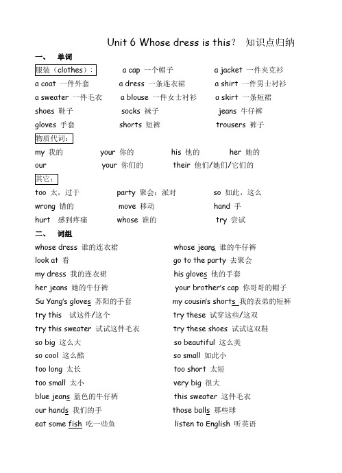 Unit6Whosedressisthis？知识点归纳