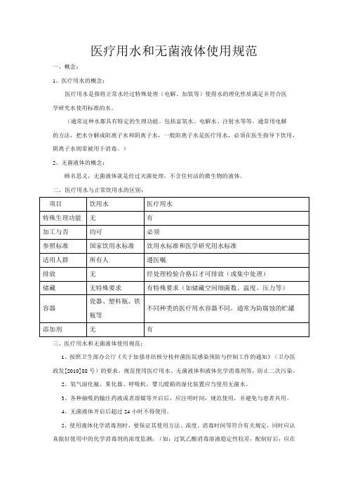 医疗用水和无菌液体使用规范