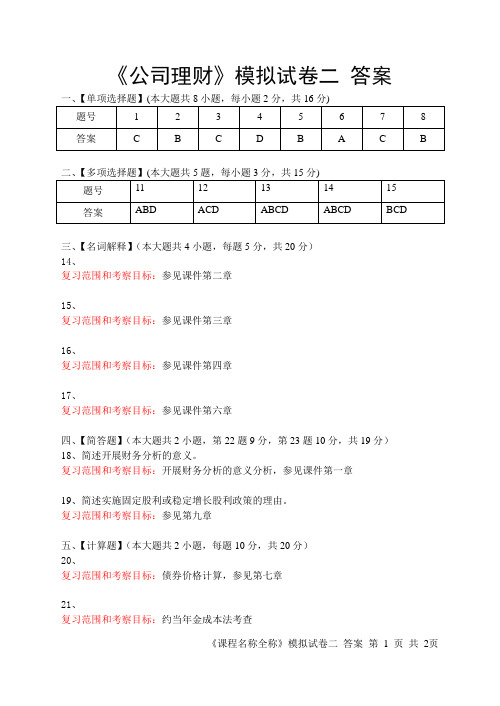 公司理财模拟试卷二答案