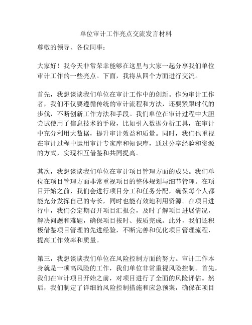 单位审计工作亮点交流发言材料