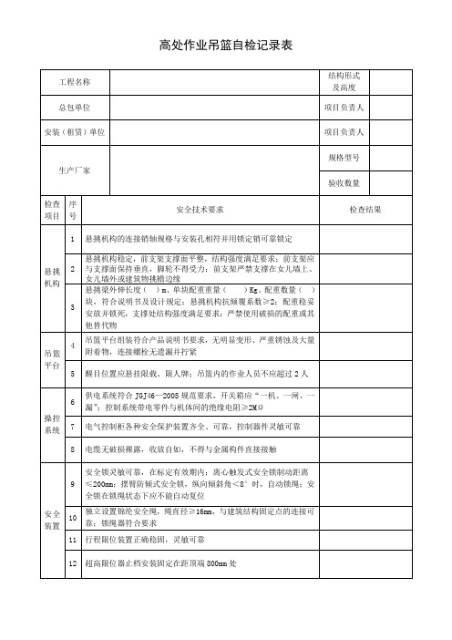 高处作业吊篮自检记录表