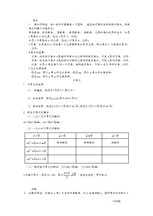 职高数学知识点汇总