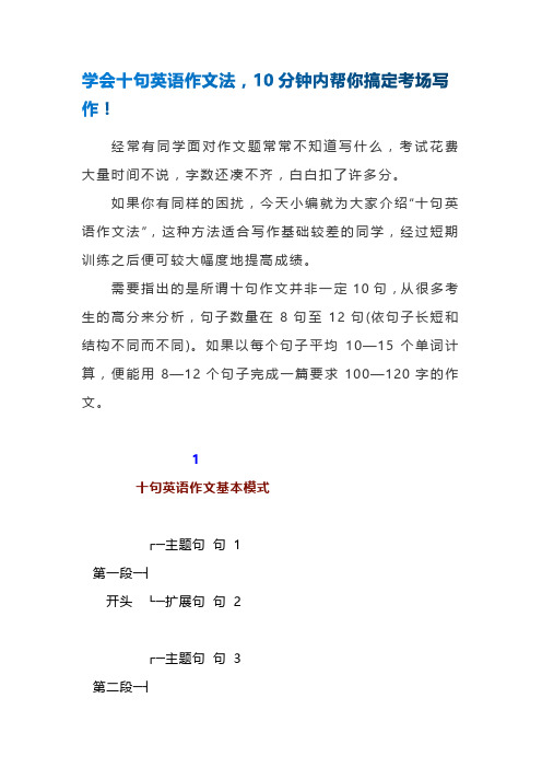 【十句英语作文法】学会十句英语作文法,10分钟内帮你搞定考场写作!