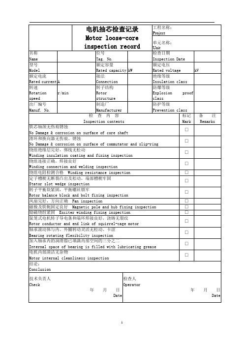 电机抽芯检查记录