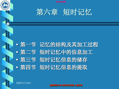 认知心理学课件第六章上 短时记忆