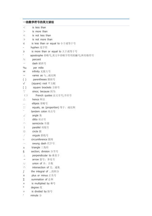 一些数学符号的英文读法