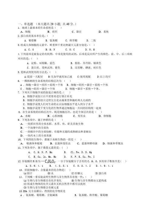 河南省郑州市思齐实验中学高一上学期第一次(10月)月考