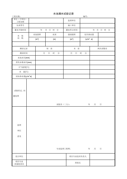 水池满水试验记录