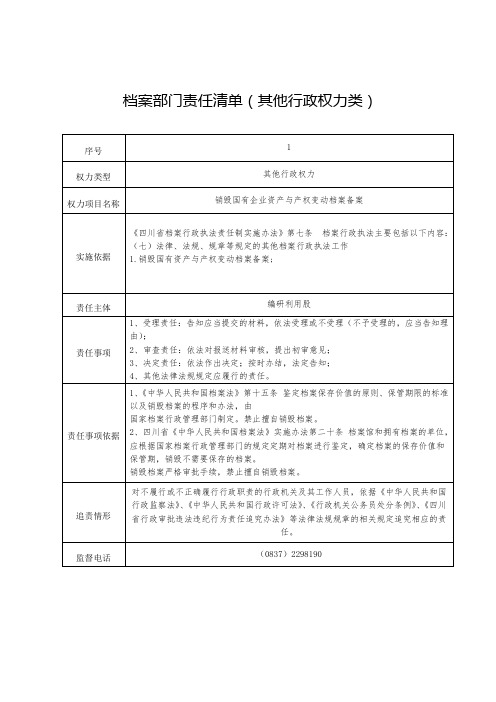 档案部门责任清单(其他行政权力类)