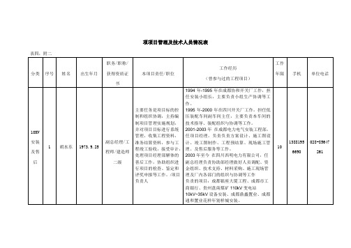 项目经理、技术负责人简历表